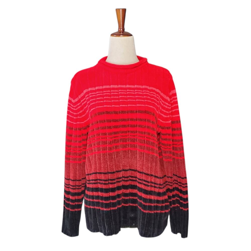 Vintage Sweater Red Black Slouchy Chenille Oversized Carolyn Taylor - Size Small
